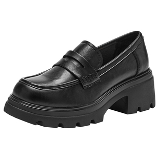 热风厚底乐福鞋女鞋2025年秋季新款女士百搭粗跟单鞋英伦风小皮鞋