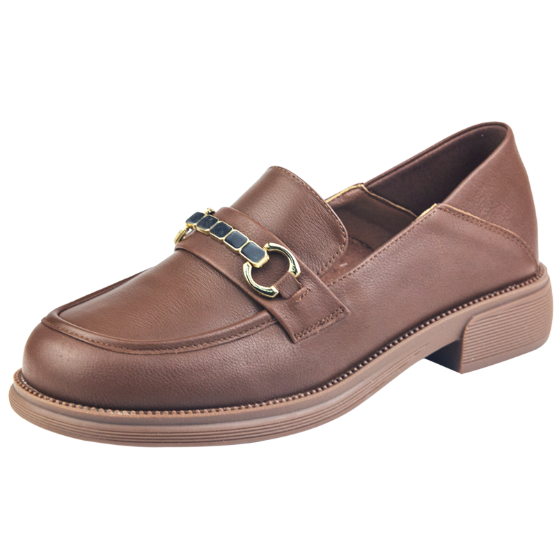 万里新款真皮休闲乐福鞋复古圆头女鞋舒适百搭粗跟单鞋HOT2920