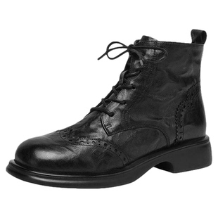 星期六真皮靴英伦风小短靴女款棕色马丁靴女靴子秋冬季加绒巨好看