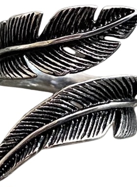 复古羽毛金色钛钢百搭开口戒指