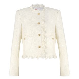 固执春季新款气质香风圆领蕾丝长袖小个子短外套10841DT08815