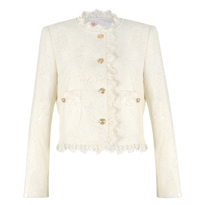 固执圆领蕾丝小香风短外套