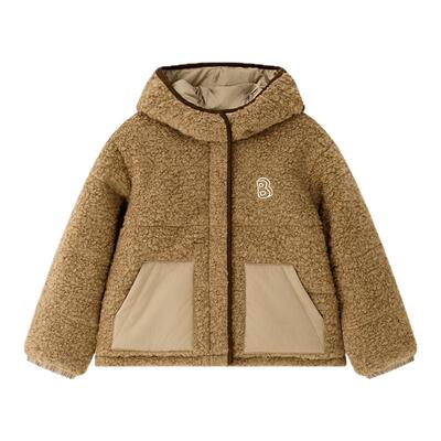 bonbon et bonbon儿童卡其色秋冬温暖羊羔毛连帽外套慵懒温暖