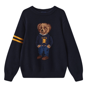 POLOWALK童装男童针织衫2025年秋冬新款圆领线衫提花小熊套头毛衣