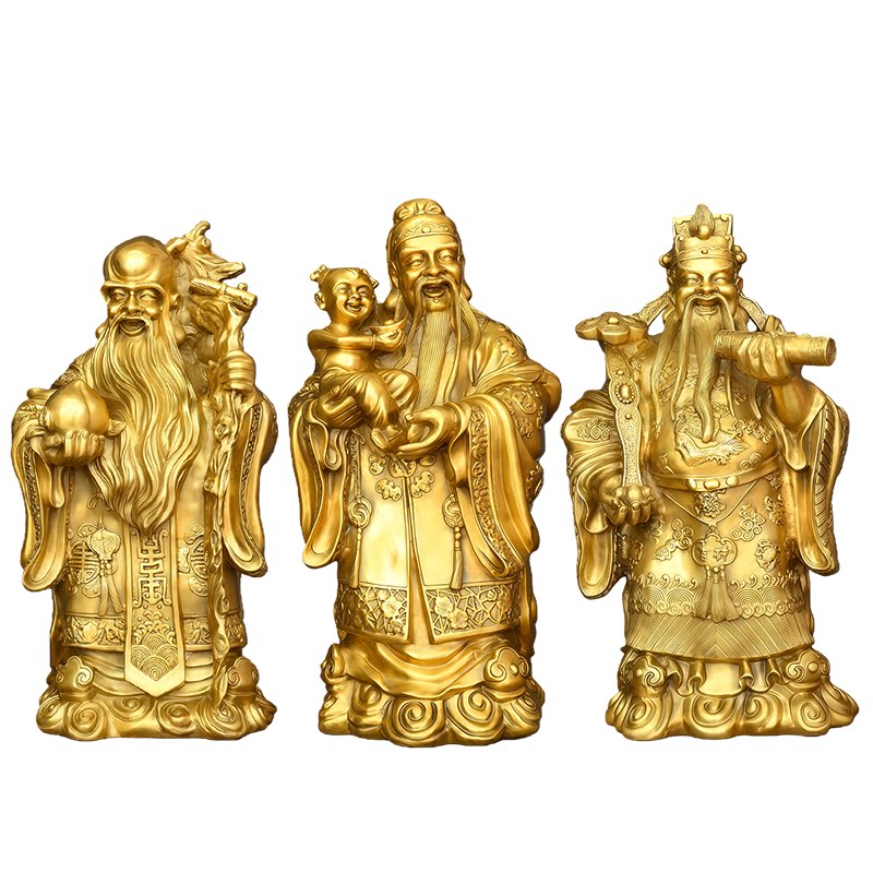 黄铜福禄寿三星财神摆件