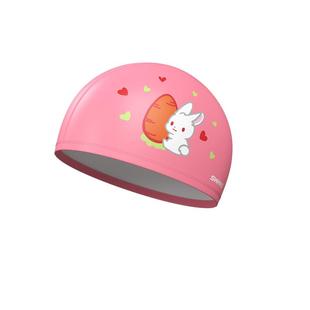 swans儿童PU泳帽女童不勒头印花布料游泳帽男孩专业防水护耳可爱