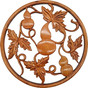 东阳木雕挂件圆形香樟木雕刻客厅工艺品壁挂新中式实木玄关装饰画