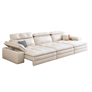 电动沙发功能真皮客厅可趟可睡新款直排三人位可伸缩调节一体两用