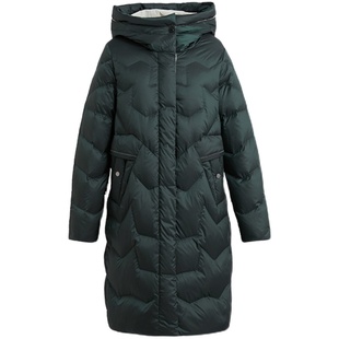 商场同款皮尔卡丹女装羽绒服中长款连帽白鸭绒保暖通勤外套