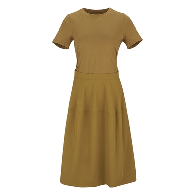 马天奴棕绿棉质短袖收腰连衣裙