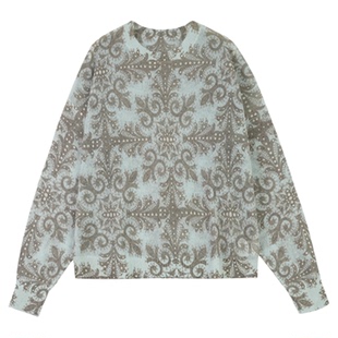 NEW DADADA【初阳浅唱】蓝色刺绣针织女长袖圆领套头修身毛衣上衣