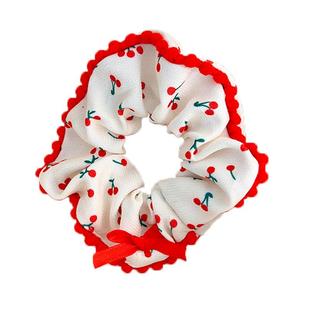 春夏新款蝴蝶结花边大肠发圈女温柔气质丸子头发绳扎马尾头绳头饰