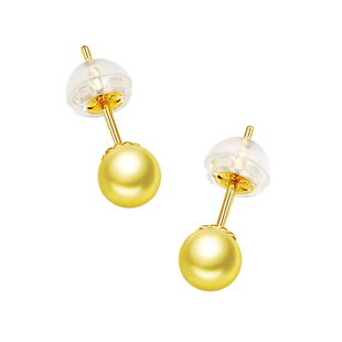 天然akoya海水珍珠耳钉浅金色羽皇珠18k金黄金耳针baby珠迷你百搭
