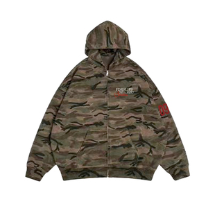 FDR情侣装拉链上衣开衫男2025加绒加厚美式迷彩连帽卫衣外套女秋