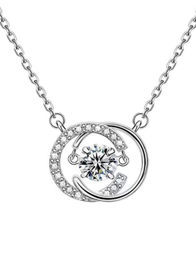 潮港福18K白金双C灵动项链纯银潮