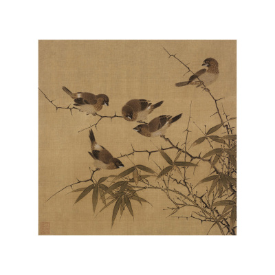 霜篠寒雏图宋佚名正方形油画布画芯喷绘禅意古典国画新中式装饰画