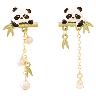 IPINK森系可爱国宝熊猫耳钉奶萌ab版流苏耳环百搭个性小众设计