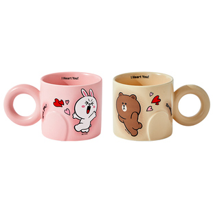 布朗熊情侣马克杯陶瓷对杯送礼物咖啡杯办公室圣诞水杯早餐牛奶杯