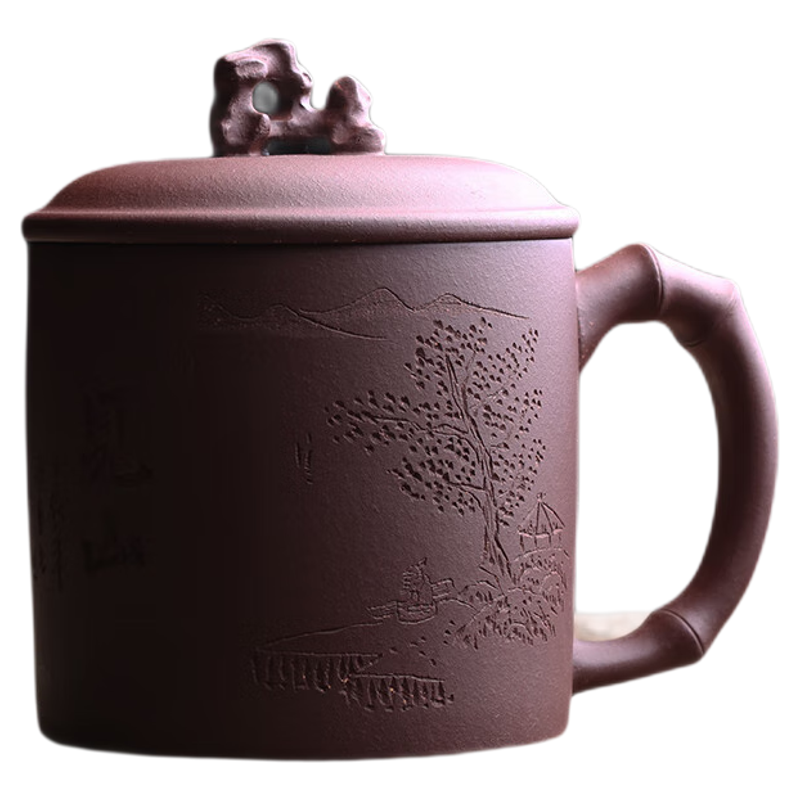 原矿紫砂盖杯办公杯太湖石泡茶杯