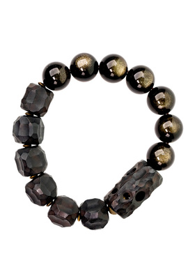 曲尾花原创手工黑檀木金曜石手串