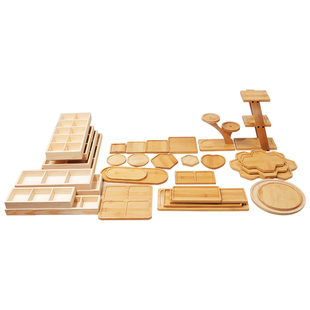 多肉花盆日式长方圆形竹木制烧烤餐饮茶DIY马赛克拼图白胚垫托盘