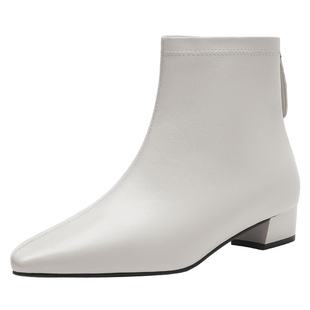 哈森/HARSON【曳光】25冬新款真皮中跟气质时装靴通勤百搭短靴女