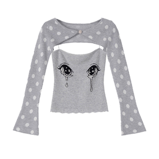 格雷miu系穿搭针织衫女早春漫画眼睛修身显瘦两件套波点披肩上衣