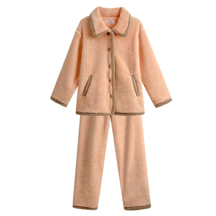 文森熊猫冬季新款双面珊瑚绒加厚睡衣女宽松慵懒毛毛家居服套装