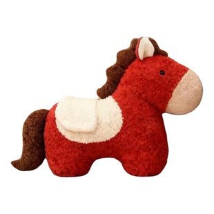 可爱小马毛绒抱枕异形靠垫红色玩偶马年吉祥物高级超软春节沙发女