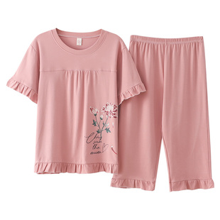 芬腾可安2026年新款妈妈睡衣女夏季纯棉短袖七分裤薄款中老年大码