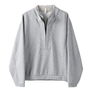 特价 假两件半拉链双层立领长袖男士时尚潮流叠穿感条纹拼接卫衣