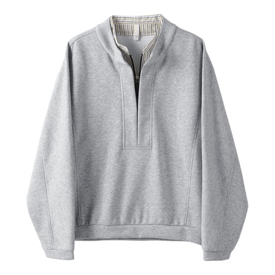 特价 假两件半拉链双层立领长袖男士时尚潮流叠穿感条纹拼接卫衣