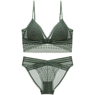 雅小姐性感法式隐形内衣无钢圈蕾丝薄款大胸显小露背美背文胸套装