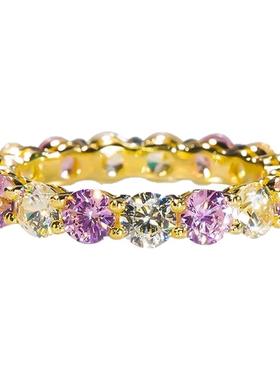 莫桑石高级轻奢粉白间隔排戒