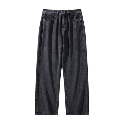 美式复古直筒牛仔裤男款修身显高