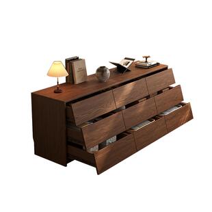 橡木定制实木斗柜客厅靠墙深胡桃色卧室床尾柜斜抽九斗收纳储物柜