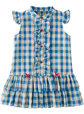 拉夏贝尔女童连衣裙夏季新款小飞袖格子裙子女孩子洋气好看无袖裙