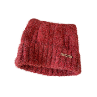 新年红可爱猫耳朵针织毛线帽子女冬季大头围加厚保暖冷帽包头帽子