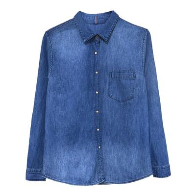 2026年春秋新款复古港风怀旧全棉浅蓝色牛仔衬衫百搭长袖上衣女士