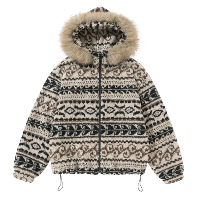 民族风复古大毛领连帽棉衣