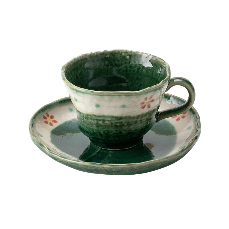 日本进口织部陶瓷咖啡杯碟套装杯子濑户烧日式高档复古下午茶茶具