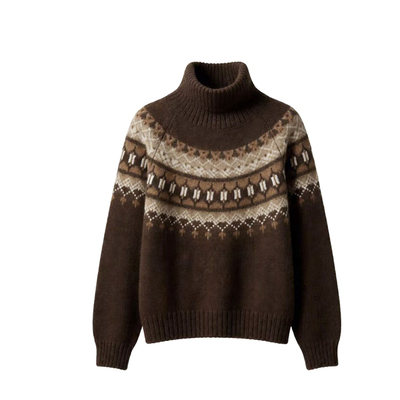 2025新款费尔岛提花高领毛衣女装