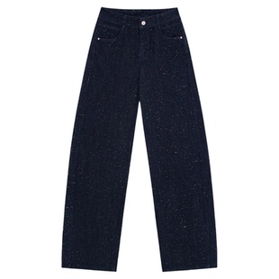 HONORE古月 重磅定制满天星泼墨彩点 高腰阔腿剪裁阔型直筒牛仔裤