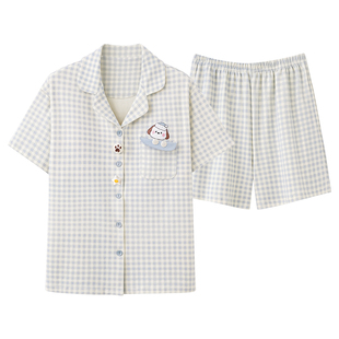 都市丽人纯棉睡衣女款夏带胸垫2026新款女士短袖卡通家居服套装