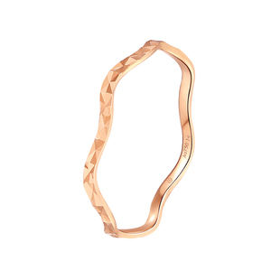 甜甜糖纸波浪花瓣戒指 玥景纯18K玫瑰金彩金清新曲线条叠戴戒指环