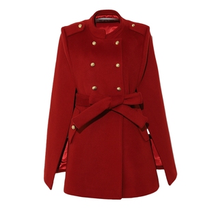 DPLAY红色千金感羊毛混纺斗篷大衣女2025冬新款气质毛呢大衣外套