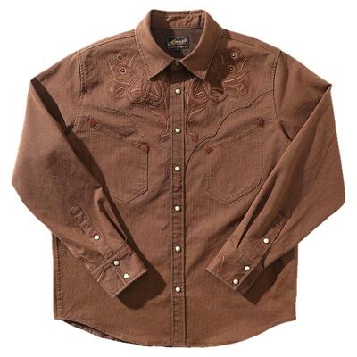 MBBCAR窄幅西部系列270G水洗做旧马蹄唐草花铆钉刺绣条纹复古衬衫