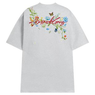 [章若楠同款]404MOB手写花卉刺绣短袖T恤男女款凉感UPF50防晒t恤