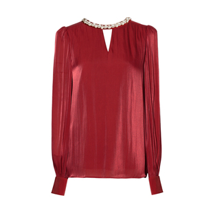 DPLAY【珠光星辰系列】红色衬衫女新款法式洋气高级宽松小衫上衣