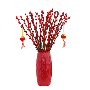 招财银柳年宵花卉干花真鲜花枝耐寒水培植物客厅春节装饰红色摆件
